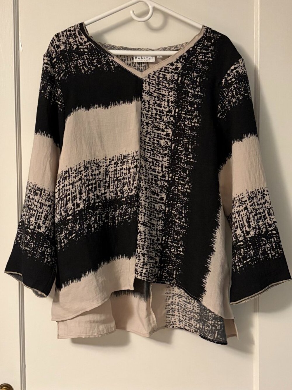 Habitat patchwork long sleeve blouse size large lagenlook minimalist neutral